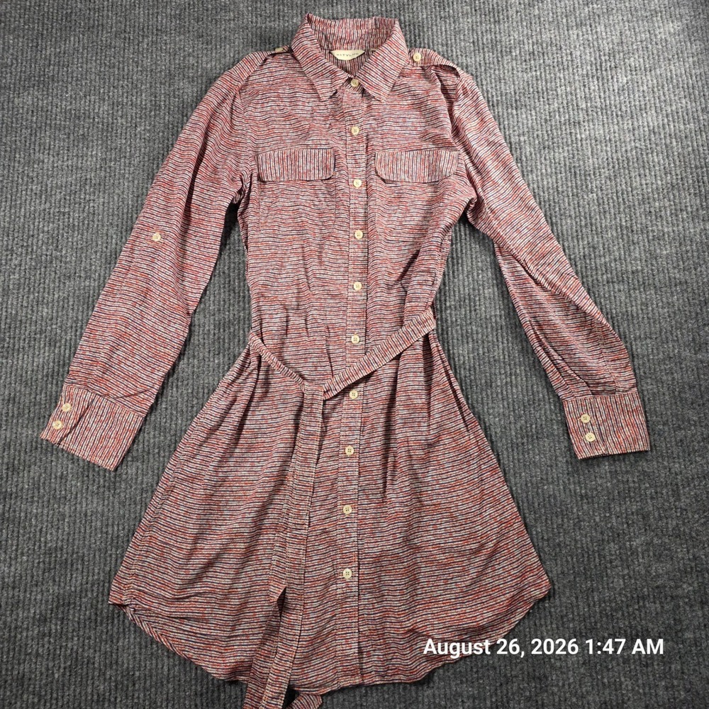 11.1 Tylho Womens Small Red Blue Belted Shirt Dress Long Slv